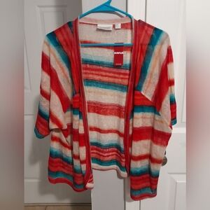 Avenue Multicolor Striped Open-Front Cardigan - Red, Teal, Cream